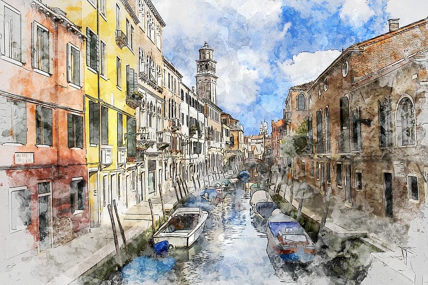 arkitektur, reise, by, Venezia, kanal, vann, speiling, ferier, Italia, venezia, vannvei
