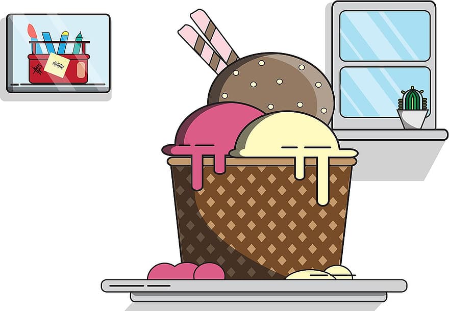 lody, Puchar, deser, jedzenie, gelato, kij waflowy, szufelka, przekąska, Słodkie, krem, kokosowiec