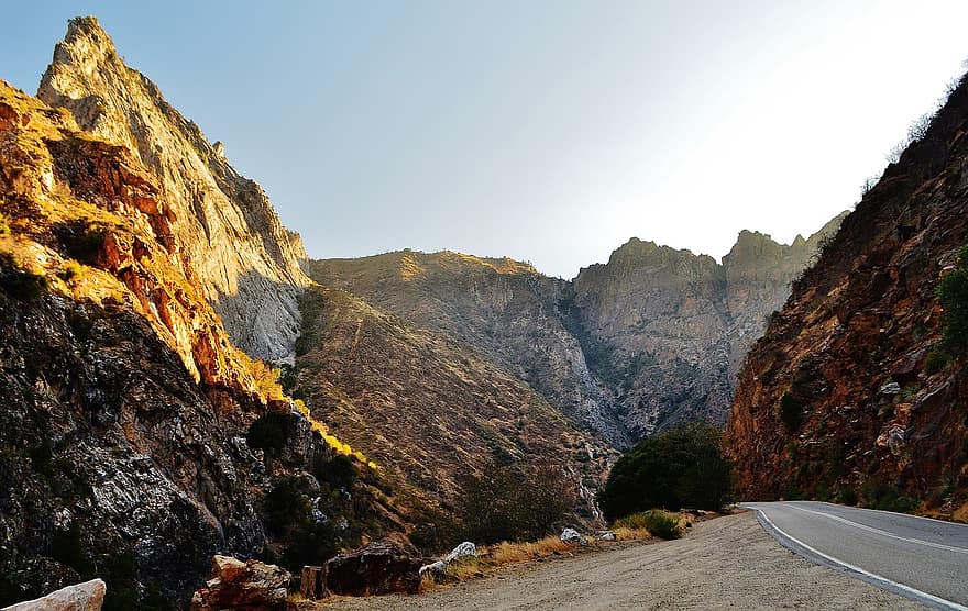 estrada, montanhas, panorama, Parque Nacional Kings Canyon, Califórnia, EUA, cadeia de montanhas, natureza, turismo