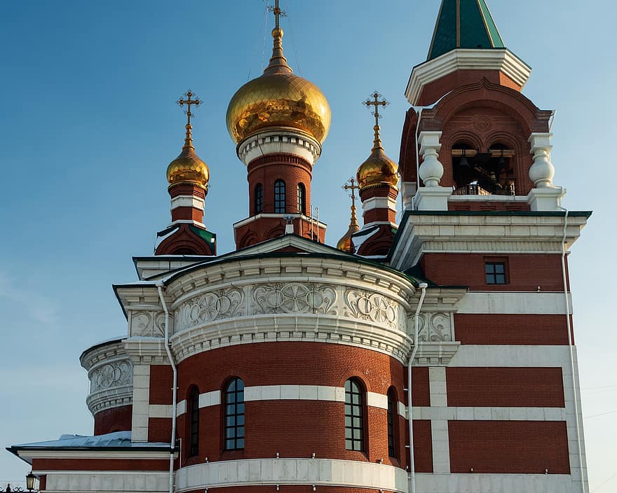 arkitektur, tro, blå, mursten, bygning, bygning udvendig, bygget struktur, kapital, Chelyabinsk, Kristendom, kirke