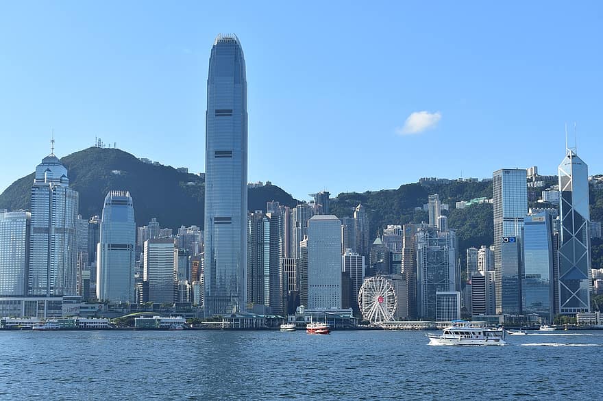 пристанище на виктория, Хонг Конг, Китай, Азия, пътуване, пристанище, море, океан, лодка, ферибот, силует