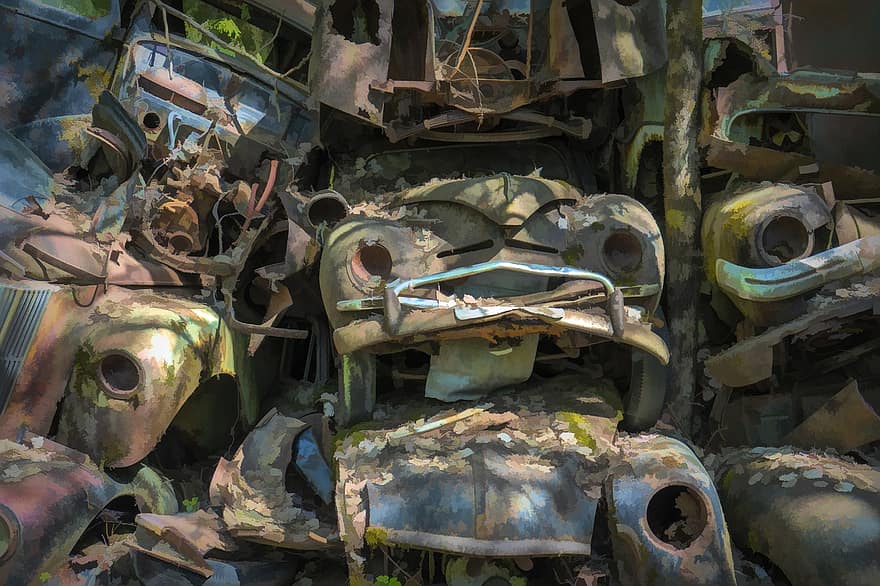 cotxes antics, cotxes rovellats, naufragis, vehicle, automòbil, òxid, oldtimer, automoció, metall