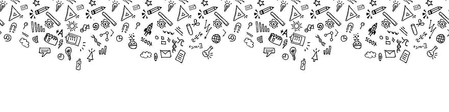 Doodles Escolares, Rabiscos de Ciências, Ilustração científico-educacional, Fronteira da escola, Fronteira Educacional, doodles, fronteira, ilustração, desenhar, origens, vetor