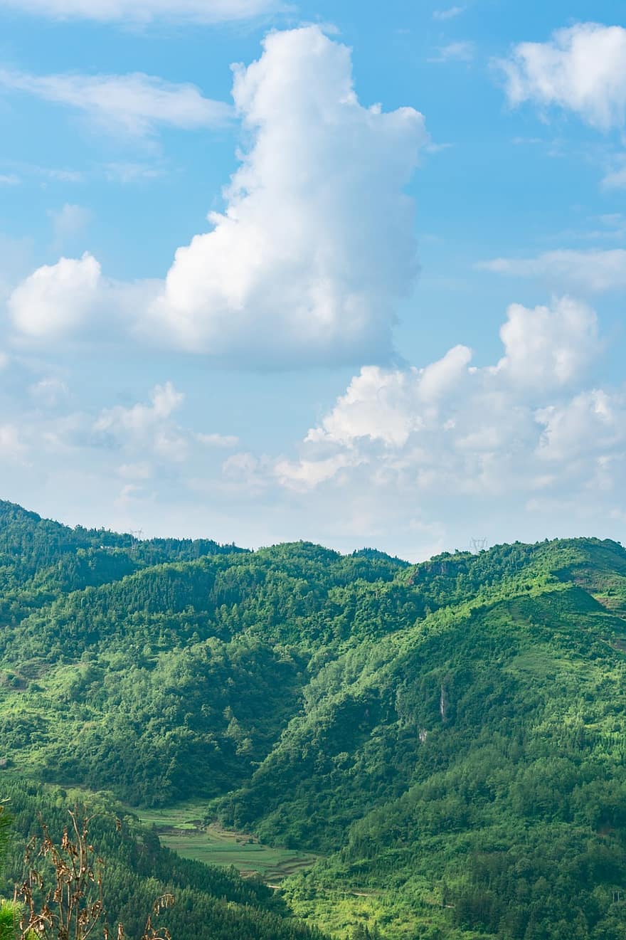 vuori, laakso, pilvi, taivas, kumpupilvi, metsä, maisema, ylätasanko, Hills, luonnollinen, Guizhoun
