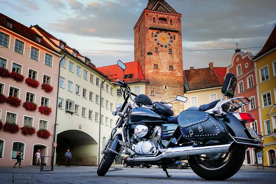 Motorcycle, Square, Old Town, Park, Buildings, Main Square, Lard Tower, Clock Tower, Center, Historic, Historical
