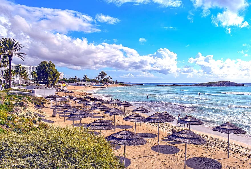 курорт, nissi beach, плажен комплекс, море, океан, пътуване, дестинация, туризъм, ayia napa, Кипър, лято