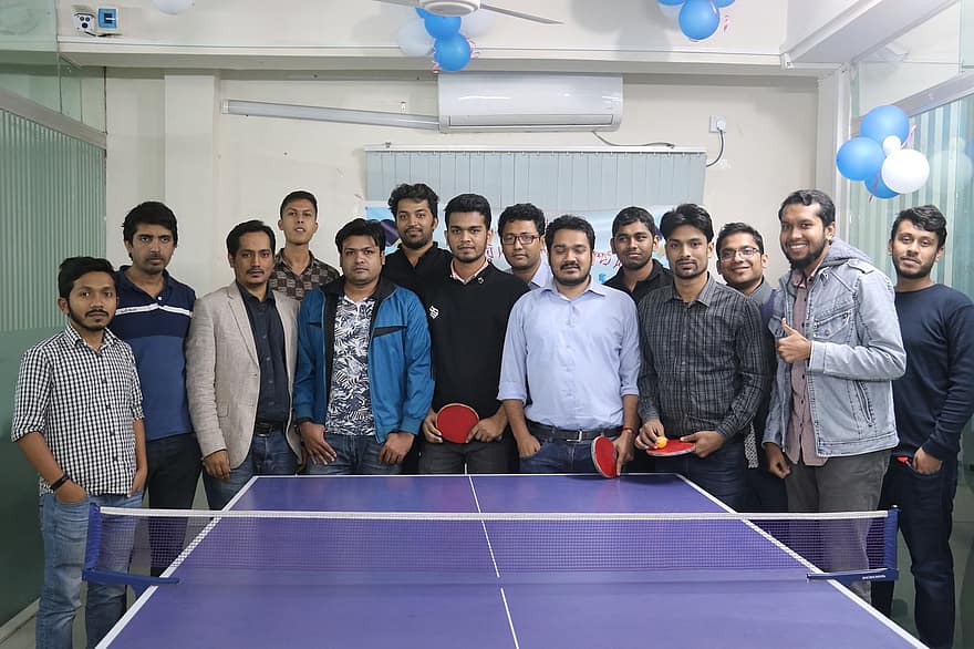 Friends, Men, Group, Table Tennis, indoors, adult, teamwork, group of people, multi-ethnic group, looking at camera, smiling