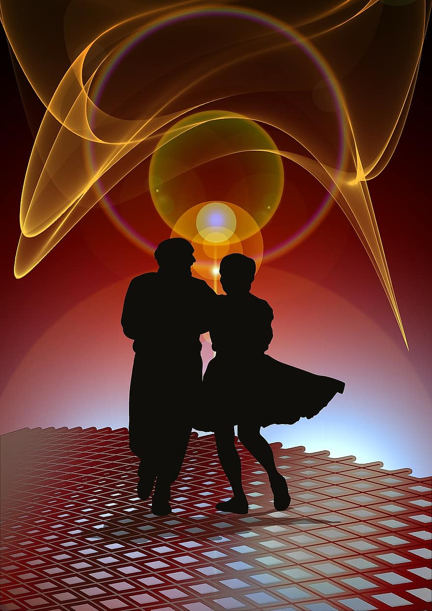 Silhouettes, Man, Woman, Dance, Dancers, Stand Art Dance, Couple Dance, Rock, Dress, Movement, Light