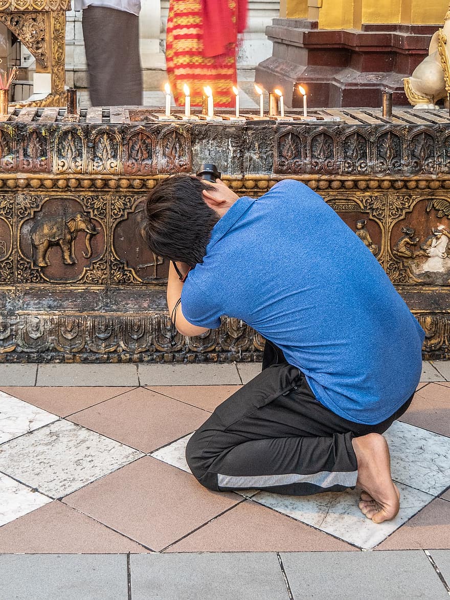 Candles, Man, Camera, Photography, Cult, Religion, Pagoda, Buddhism, men, one person, spirituality