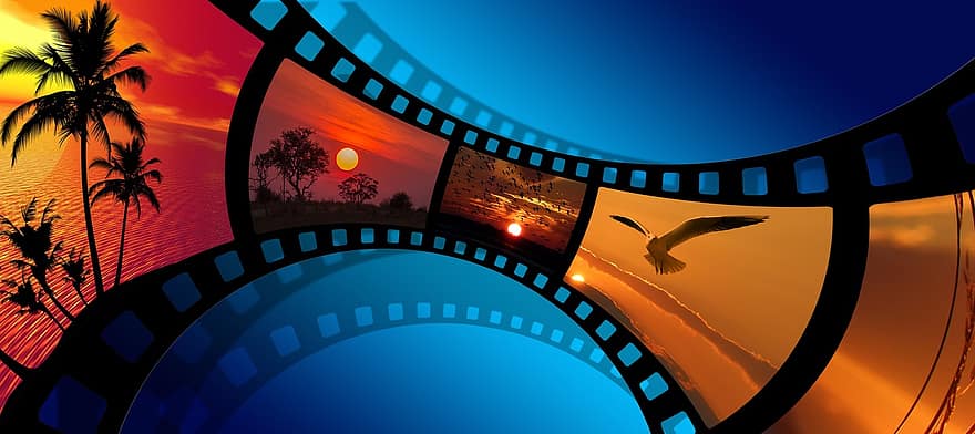 Film, Sonnenuntergang, Landschaft, Stimmung, Atmosphäre, Beamer, Filmprojektor, Demonstration, Filmstreifen, schwarz, Video