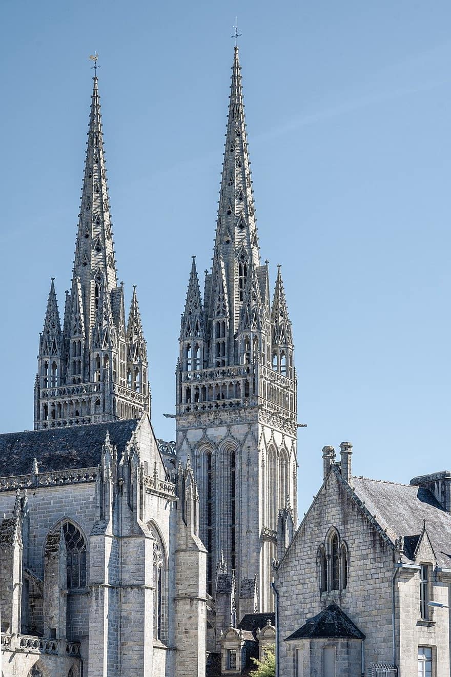 Dom, Kirche, Türme, Kathedrale von St. Korentin, gotische Kathedrale, gotisch, historisch, Monument, Quimper, Bretagne, die Architektur