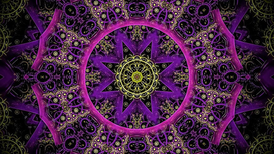roseta, caleidoscópio, estampa floral, mandala, fundo violeta, papel de parede violeta, arte, papel de parede, padronizar, origens, abstrato