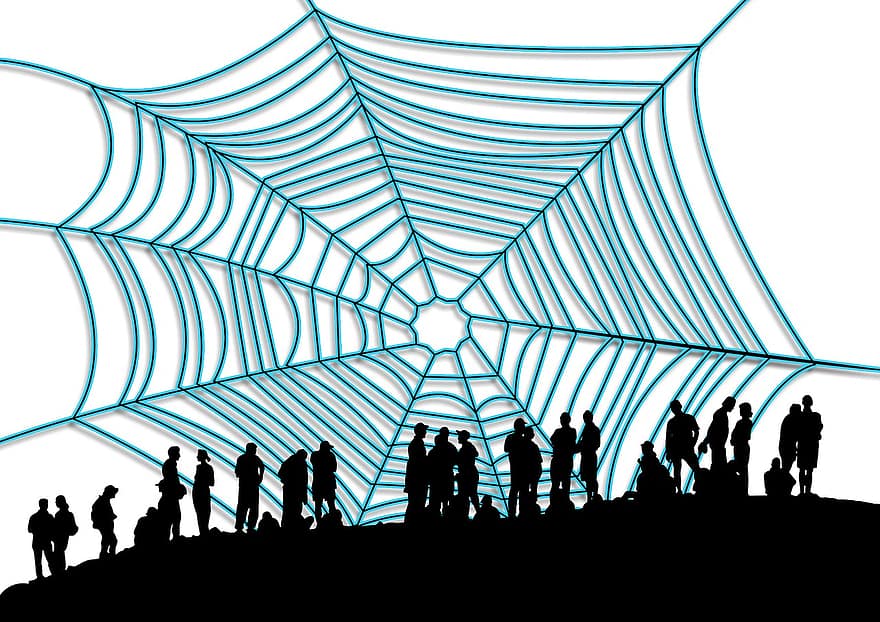 sarang laba-laba, web, Internet, manusia, orang, link, bayangan hitam, interaksi, komunikasi, konsumen, kontur
