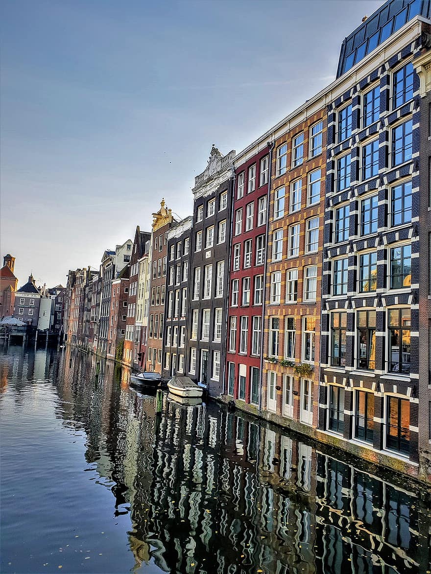 Амстердам, Нидерланды, река, здания, фасадов, Голландия, город, архитектура, сооружения, воды, Европа