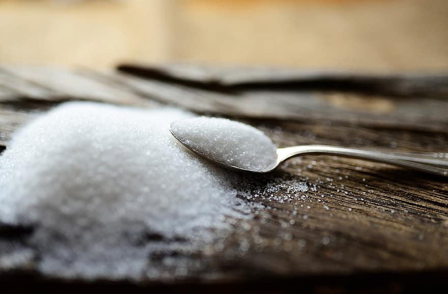 Sugar, Calories, Glucose, Sweet, close-up, wood, food, spoon, macro, backgrounds, table