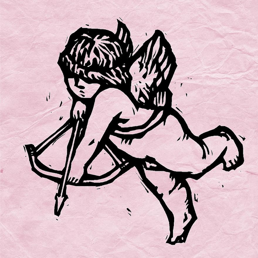 Cupido, tekening, perkament, liefde, hart-, Valentijn, engel, romantisch, kaart, schattig, pijl