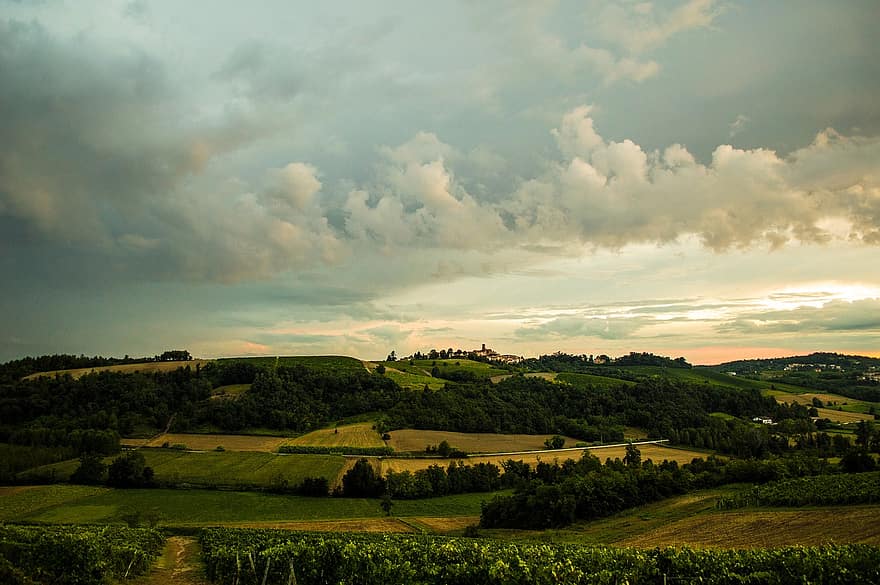 panorama, Itália, nuvens, piemonte, natureza, verde