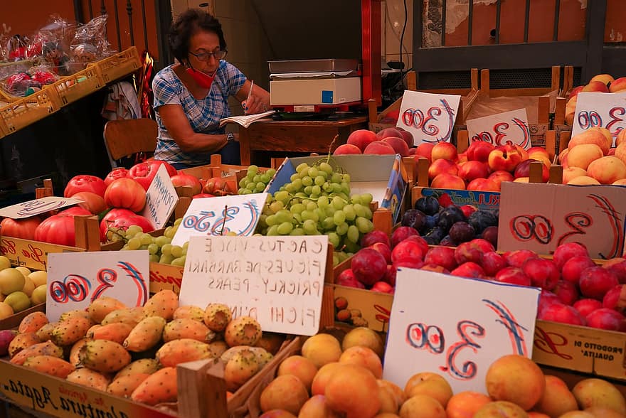 Sorrento, рынок, Италия, фермерский рынок, свежесть, фрукты, овощной, здоровое питание, питание, изменение, помидор