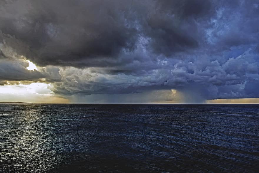 tempestade, nuvens, mar, natureza, vista do mar, clima, tempo tempestuoso, tarde, por do sol, nuvem, céu