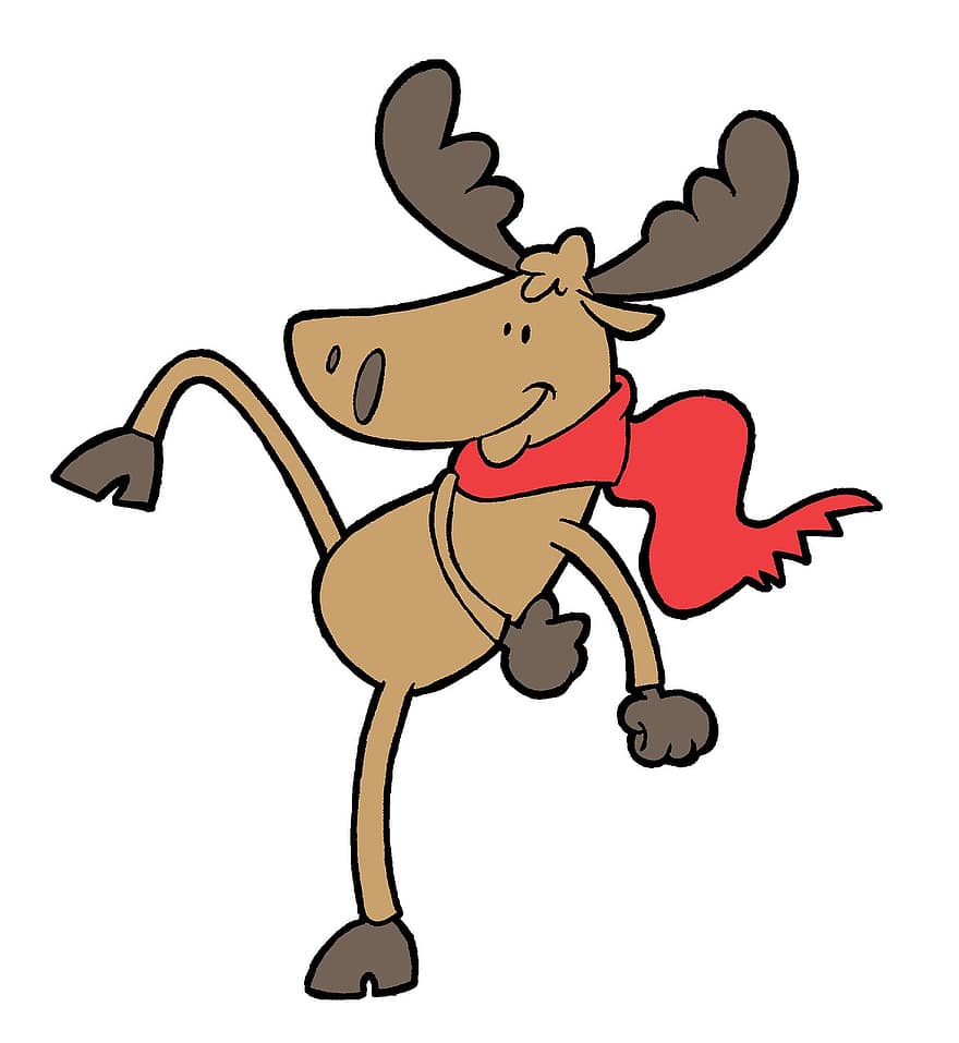 alce americano, sciarpa, animale, cervo, renna, vacanza, alce, divertente, cartone animato