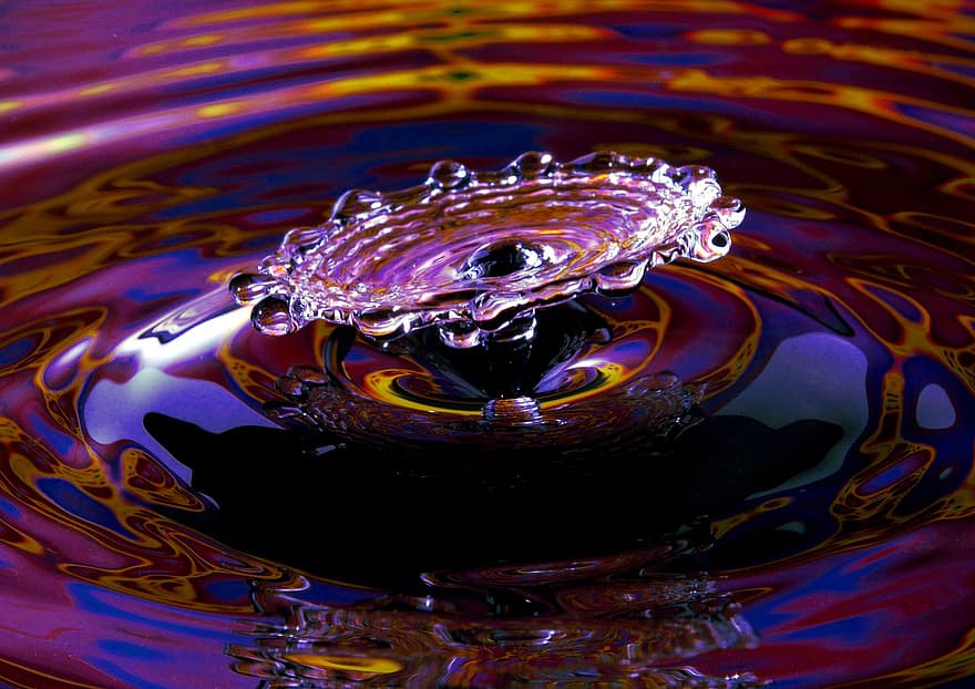 水、滴、しぶき、波紋、水滴、紫水