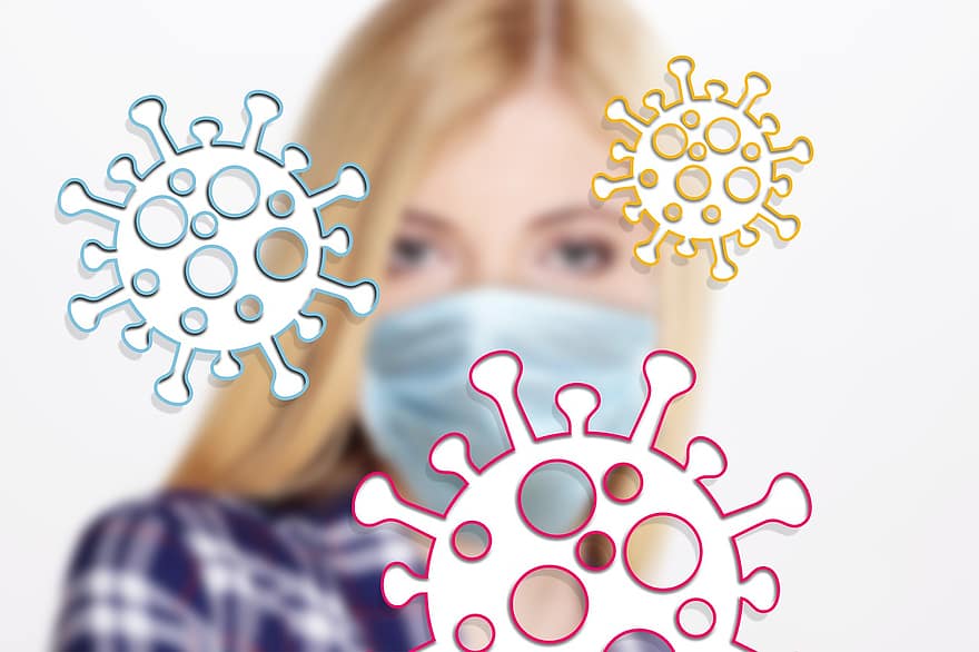 nő, arc maszk, vírus, baktériumok, covid-19, fogvédő, koronavírus, távolságtartás, kitörés