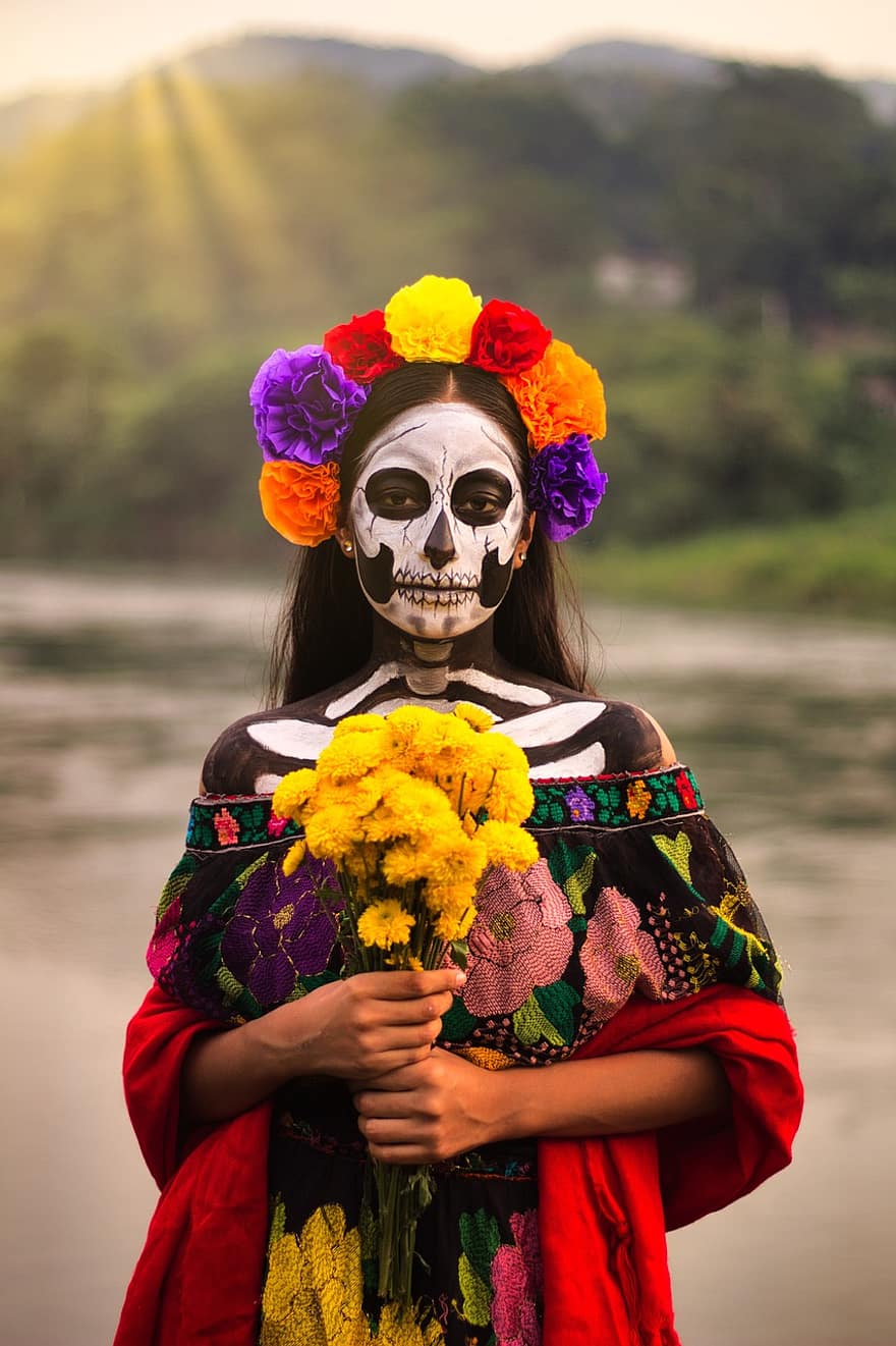 라 카 트리 나, 소녀, 복장, 초상화, 전통, 여자, 젊은 여성, 유령, 카 트리 나, 멕시코 문화, 죽음의 날