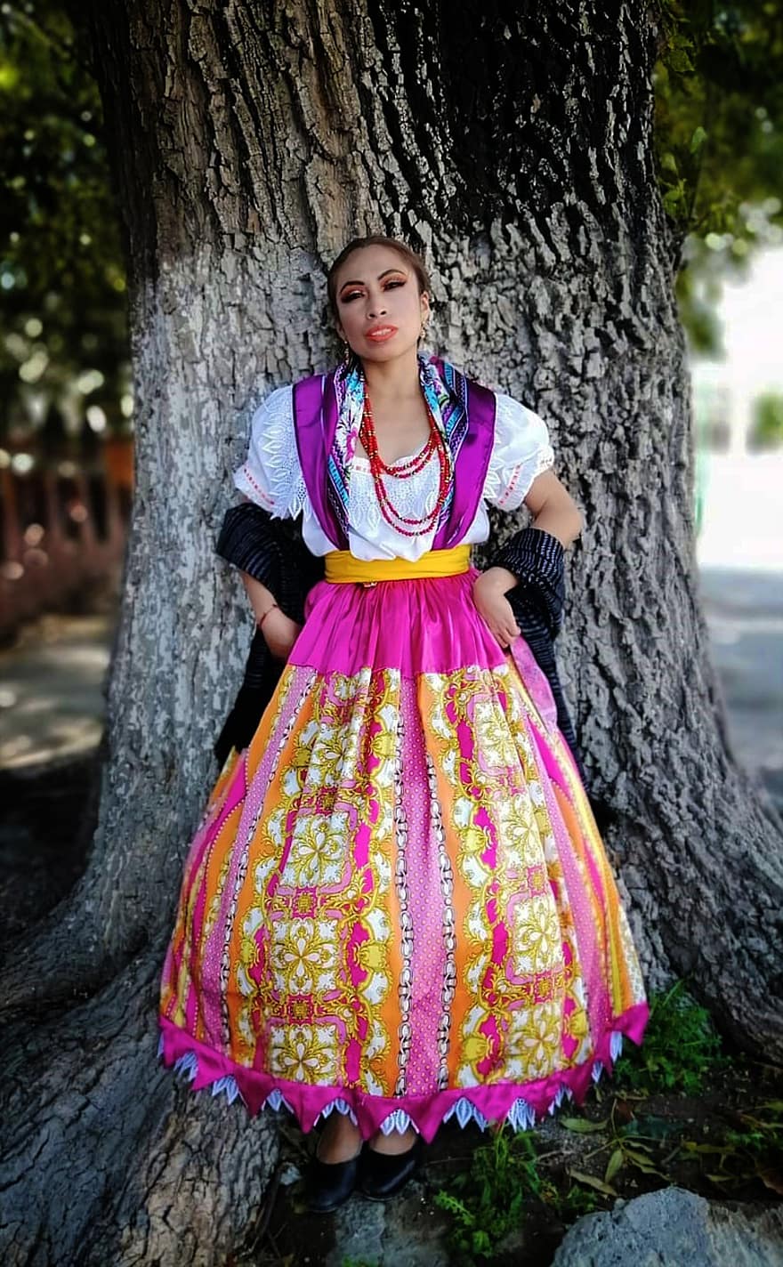 kvinna, dansare, folklore, dansa, traditionell, tradition, kostym, klänning
