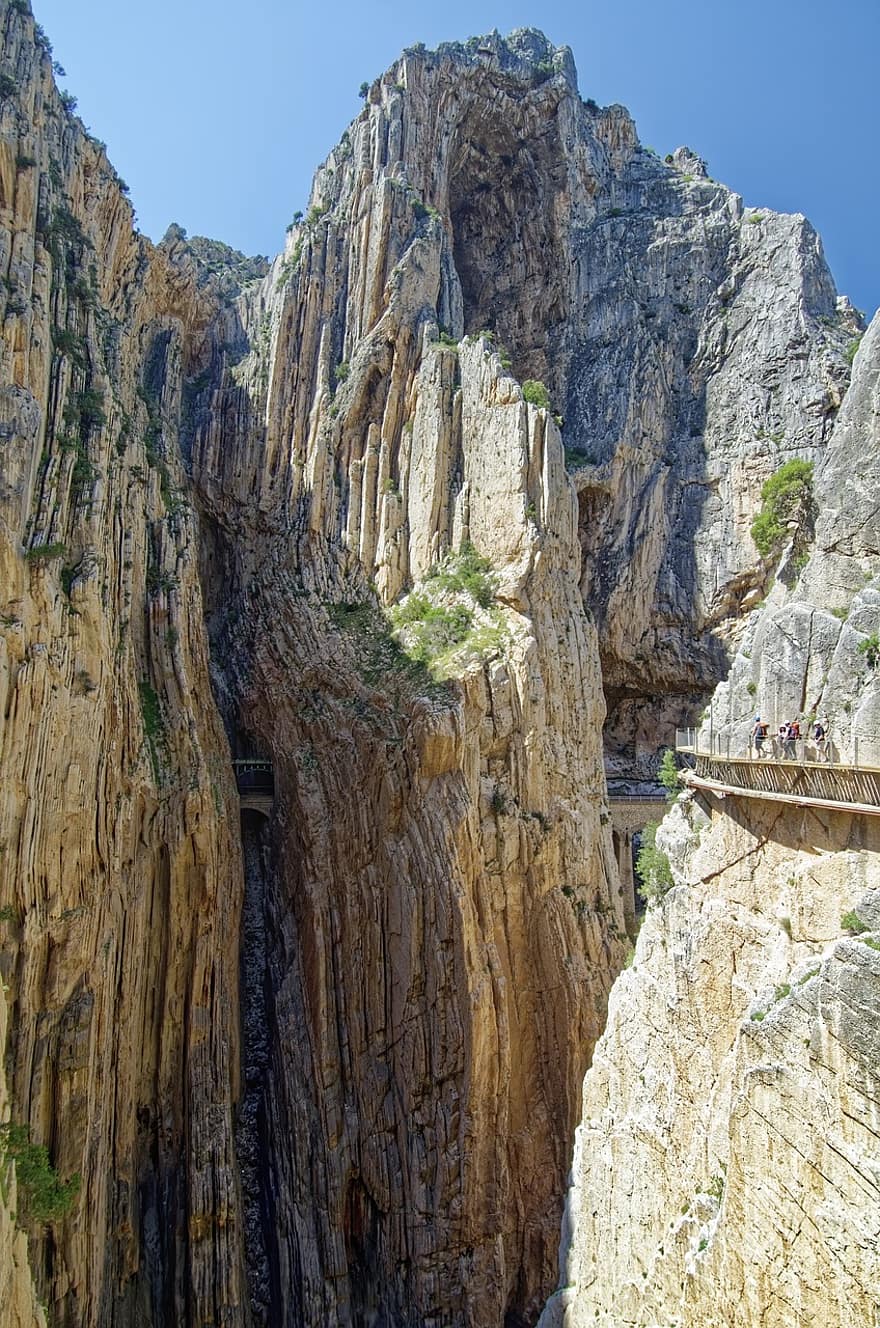 ieži, kanjons, stāvas sienas, ielejā, Spānija, Andalūzija, Malagas province, camino del rey, caminito del rey, karaļa ceļš, kalni
