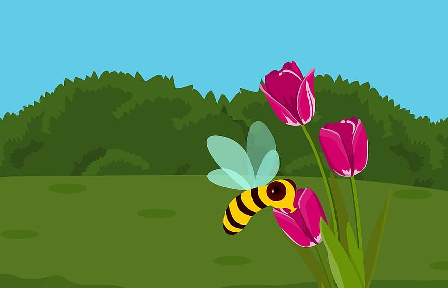 bi, blomst, blomstre, havearbejde, natur, forår, plante, insekt, tropisk, grøn, frisk