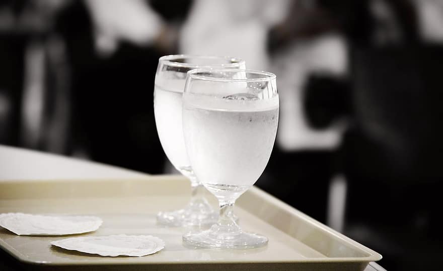 Drink, Water, Glass, Tray, Beverage, Cold, alcohol, liquid, table, close-up, drinking glass