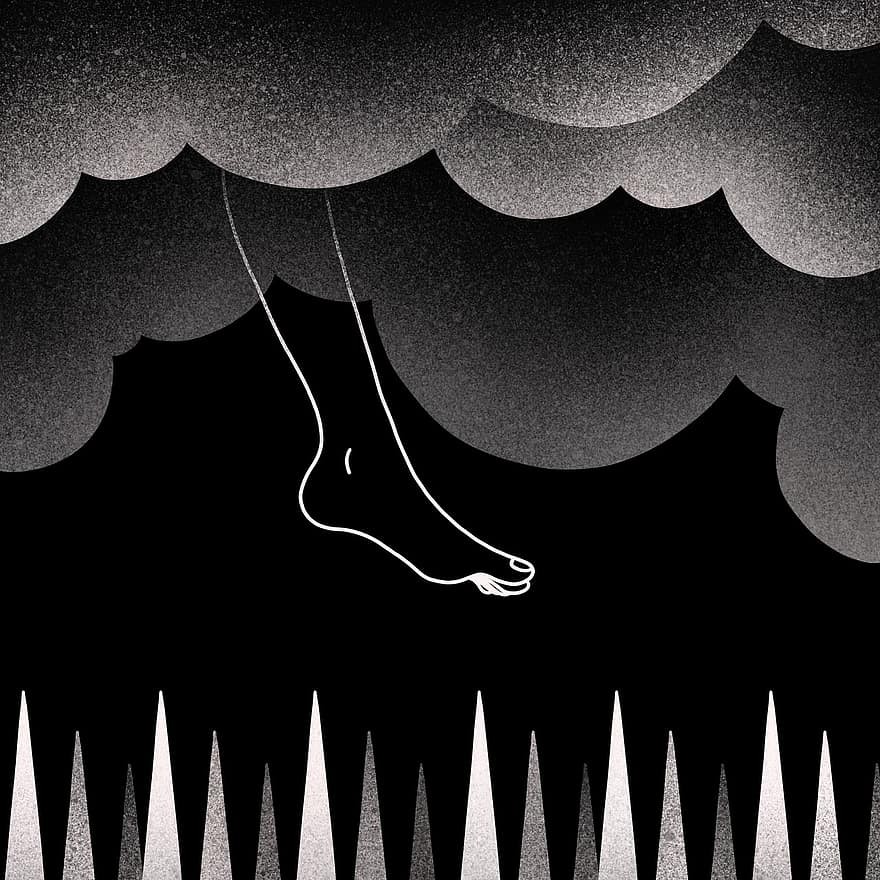 Footstep, Thorns, Traps, Clouds, Difficulties, Concept, Idea, Surreal, Cartoon, Imagination, Fantasy