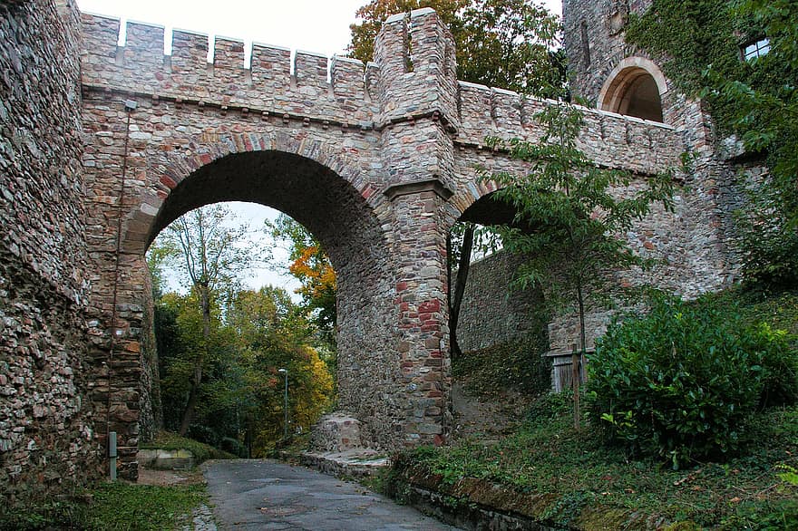 замък, мост, кръгла арка, исторически, заграждам с ров, стени, заграден, зидария, каменна стена, арка, архитектура