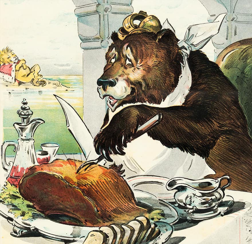 ours, couronne, le banquet, manger, dessin animé