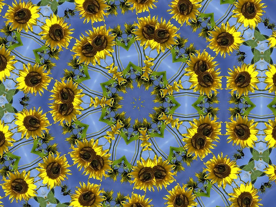 Kaleidoscope, Sonnenblumnen, Sky, Pattern, Background, Texture