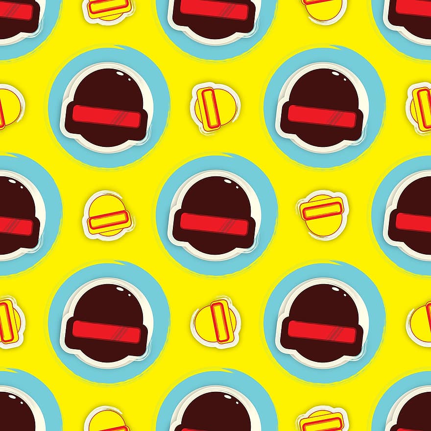 Seamless Pattern Repeat, Pubg, Headshot, Steel Helmet, Head Icon, Disc-shaped, Tileable Patchwork, Gift Wrapping Paper, Kids Drawing, Baby Room Decor, Children Book Cover