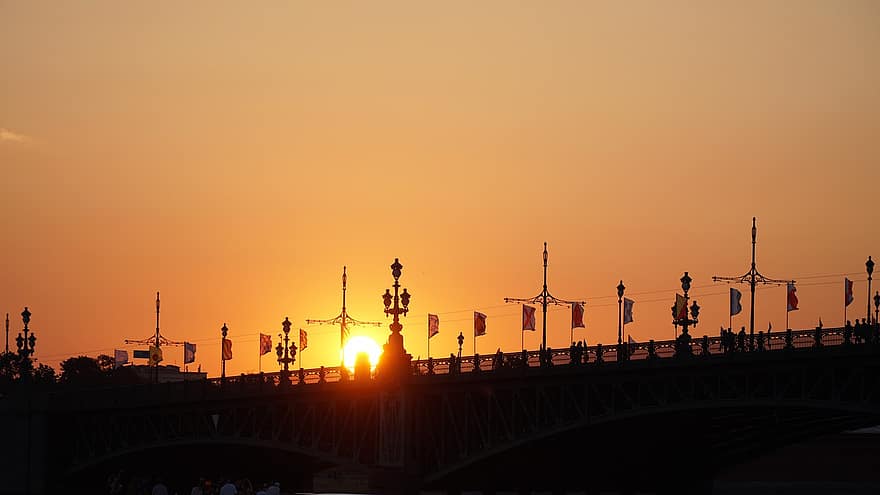 elv, solnedgang, by, himmel, skjønnhet, turisme, historie, St. Petersburg, Russland