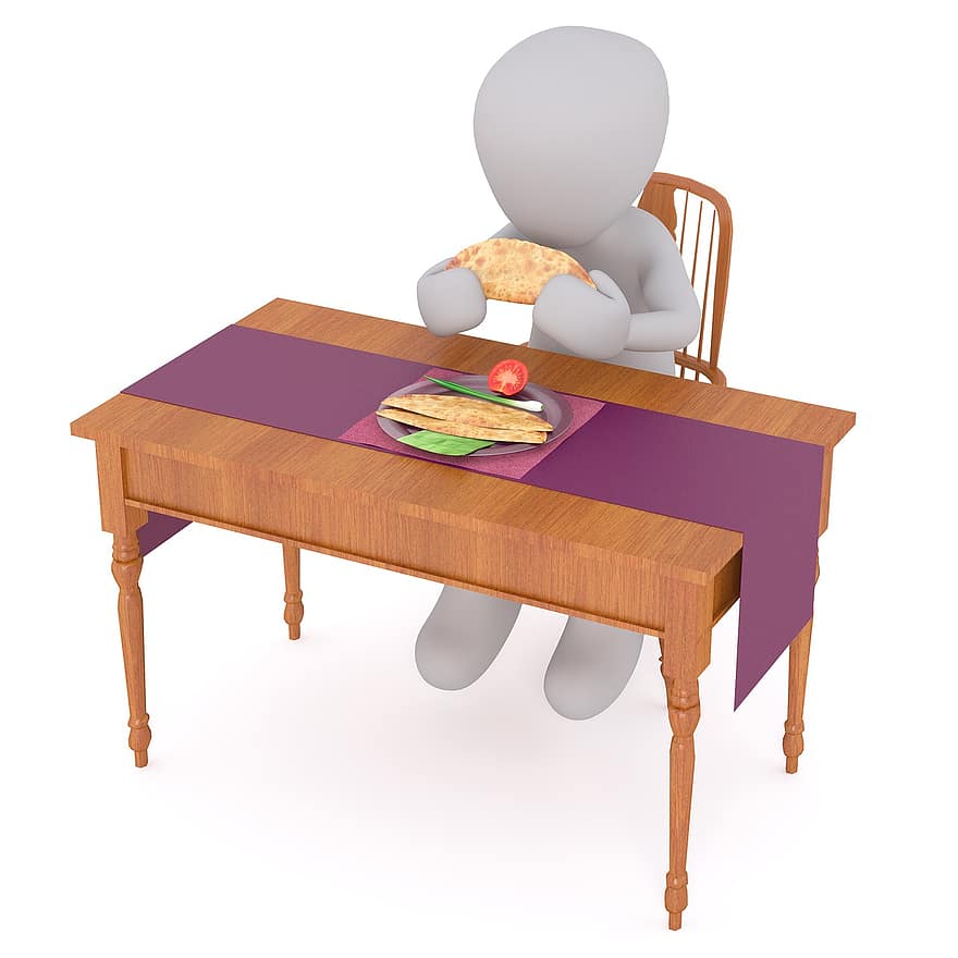Essen, Fest, Tabelle, gedeckter Tisch, Dienen, Snack, Brot, Lebensmittel, weißer Mann, 3D-Modell, isoliert