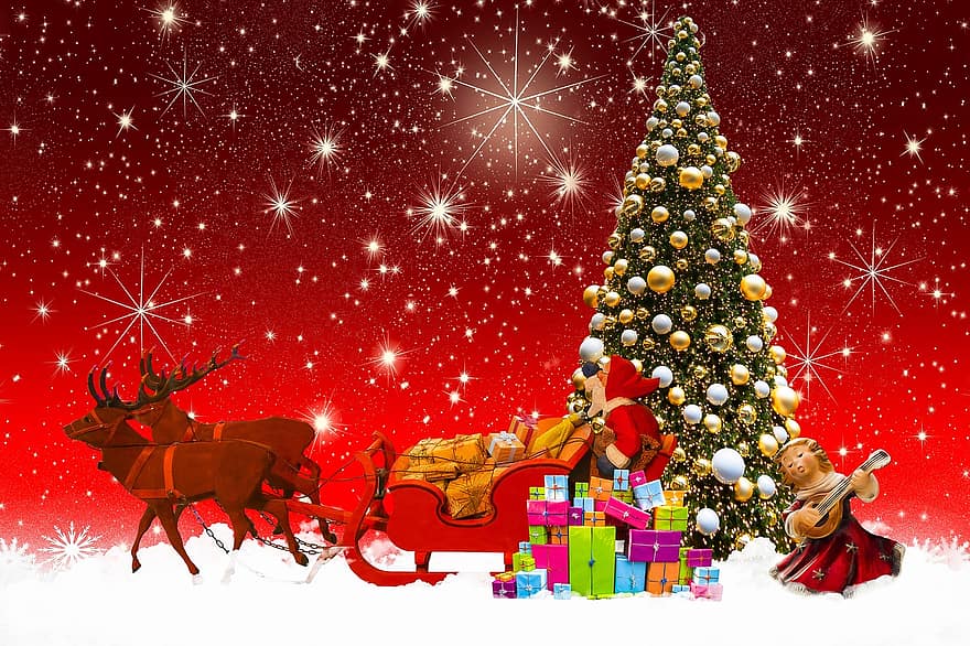 náboženství, Vánoce, Štědrý večer, Ježíšek, vánoční sáně, sob, vánoční motiv, vánoční pozdrav, dát, anděl, Vánoční anděl