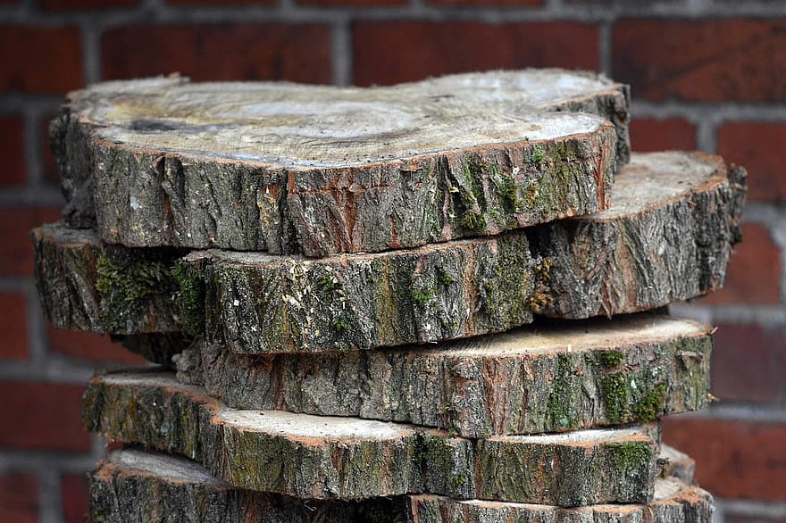 Wood, Log Slices, Stumps, Log, Stacked, Bark, stack, close-up, brick, old, construction industry