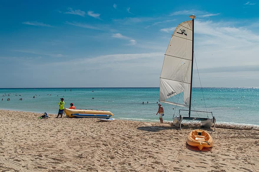 плаж, тропически, Карибите, палми, кораб, спорт, пътуване, почивки, лято, ветроходство, плавателен съд