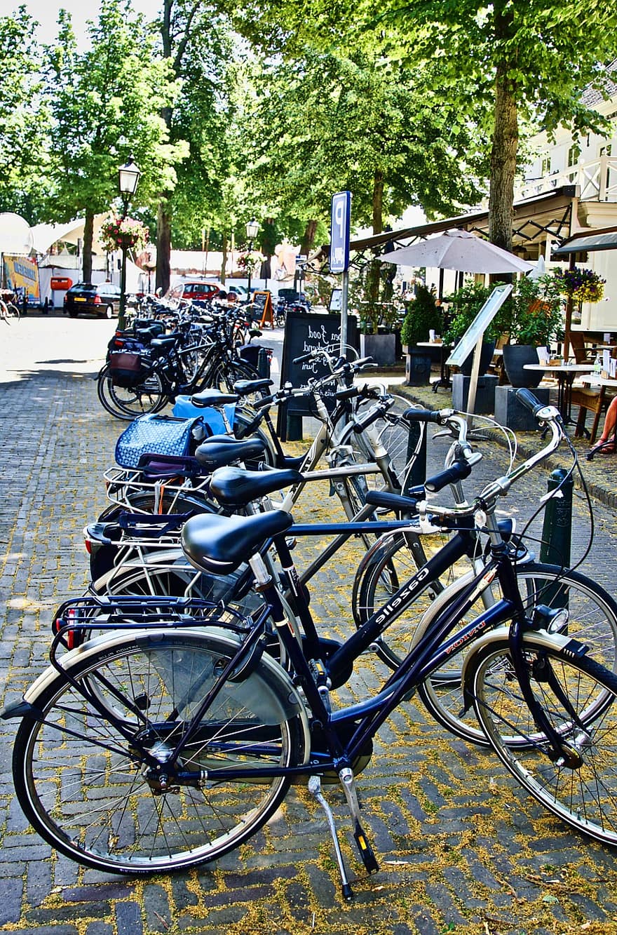 fietsen, parkeren, op slot, veiligheid, reizen, vervoer-, fiets, vervoer, wijze van transport, stadsleven, wielersport