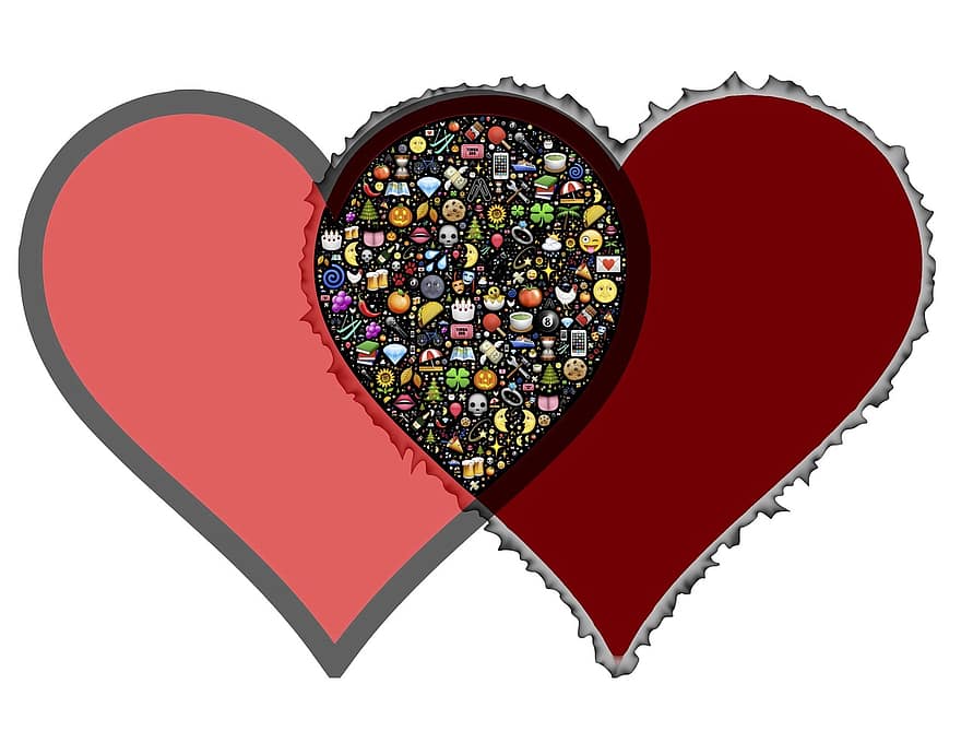 srdce, sjednocený, vzájemné, vztah, valentinky, jednotnost, vazba, symbol, nás, milující srdce, ve tvaru srdce