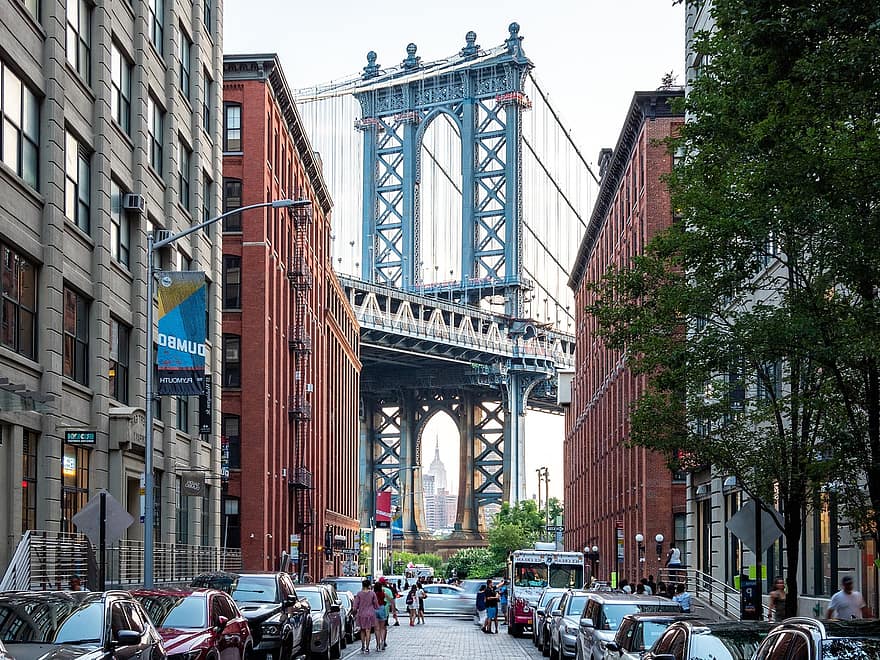 город, Манхэттенский мост, путешествовать, туризм, Бруклинский, Манхеттен, Нью-Йорк, NYC, городской пейзаж, линия горизонта, архитектура