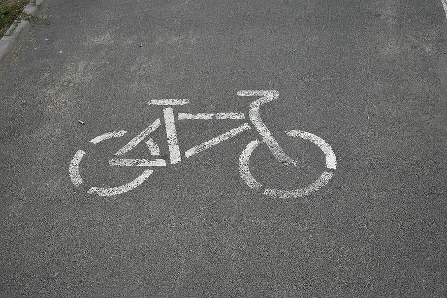 sykkelsti, sykkel, skilt, vei, asfalt, fortau, gate