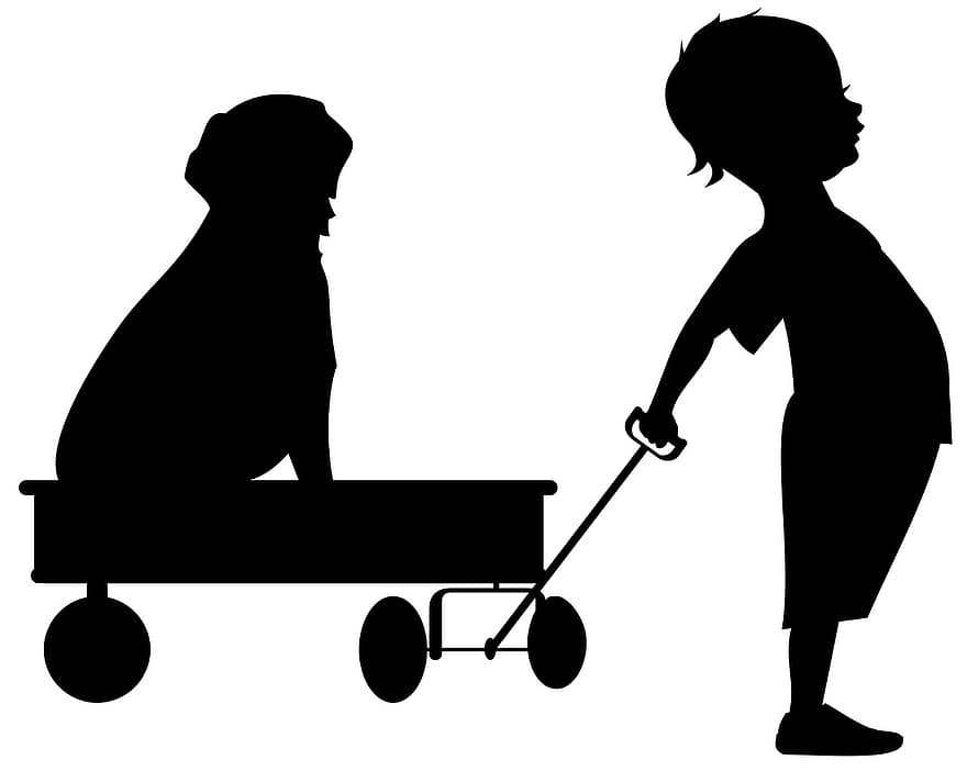 vagón, domácí zvíře, loga, sem, chlapec, hrát si, dítě, vozík, Pes, izolovaný, kola