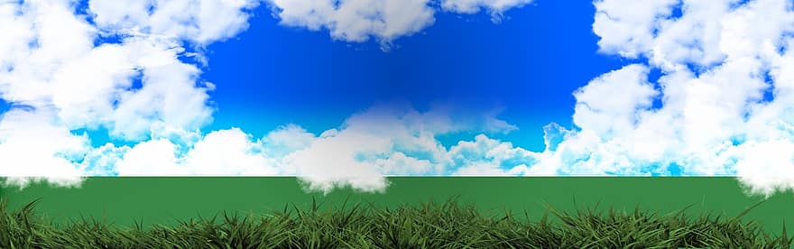 Banner, Header, Wolken, Gras, Landschaft, Himmel, Hintergrund, Blau