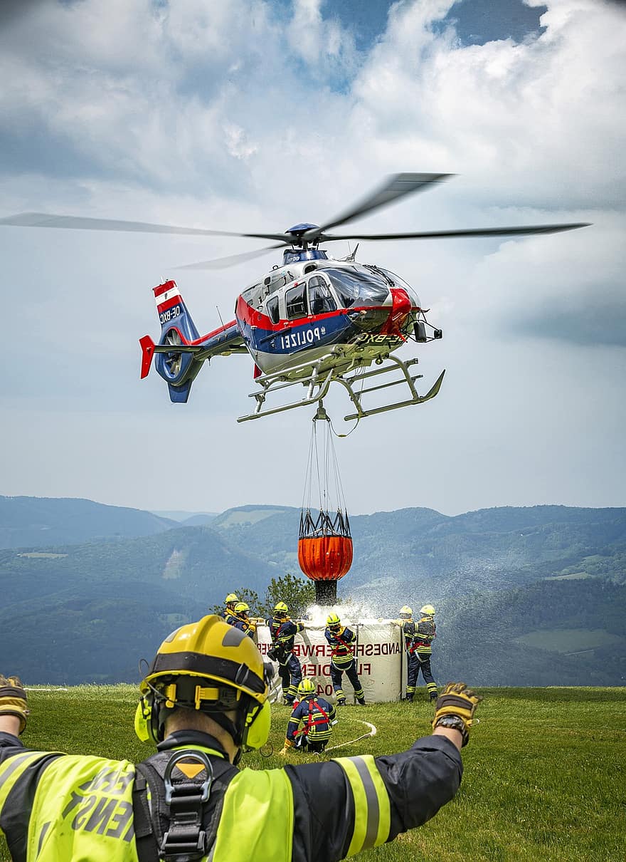 helikopter, redde, nødsituasjon, brannmann