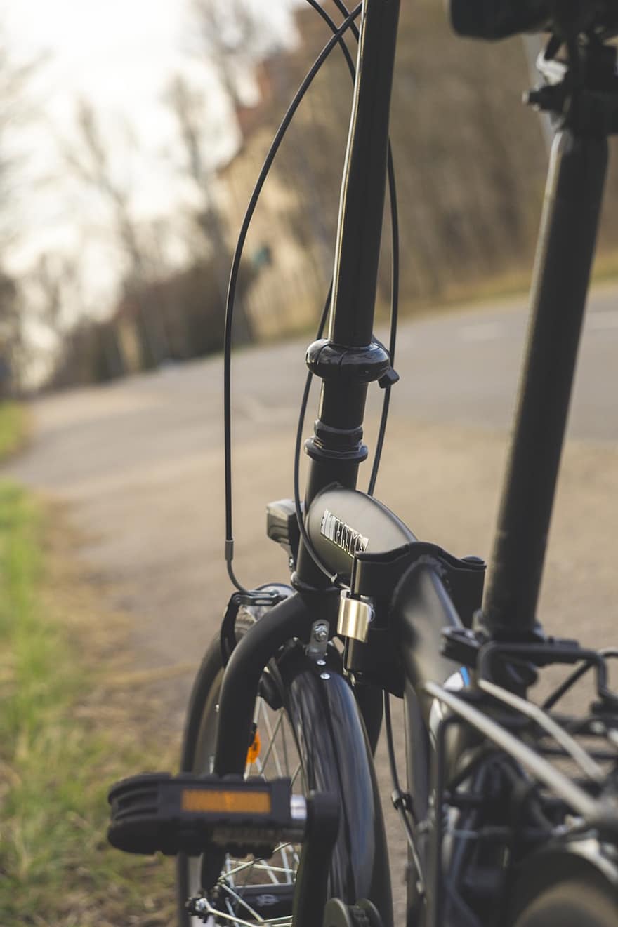 bicikli, összecsukható, pálya, nyom, gyakorlat, park, erdő