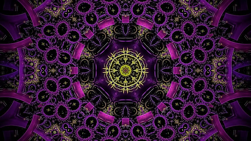 roseta, caleidoscópio, estampa floral, mandala, fundo violeta, papel de parede violeta, arte, papel de parede, origens, padronizar, abstrato